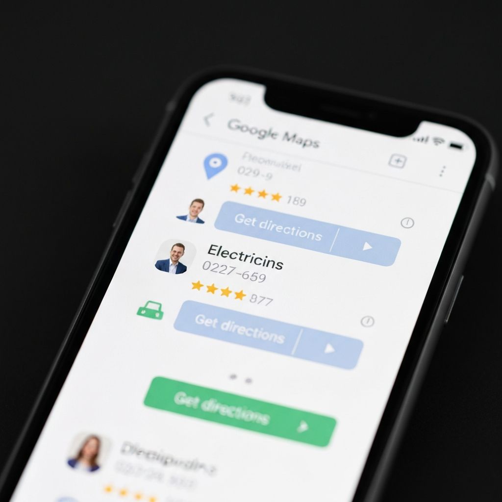 Google Maps local pack showing top 3 electrician listings with star ratings