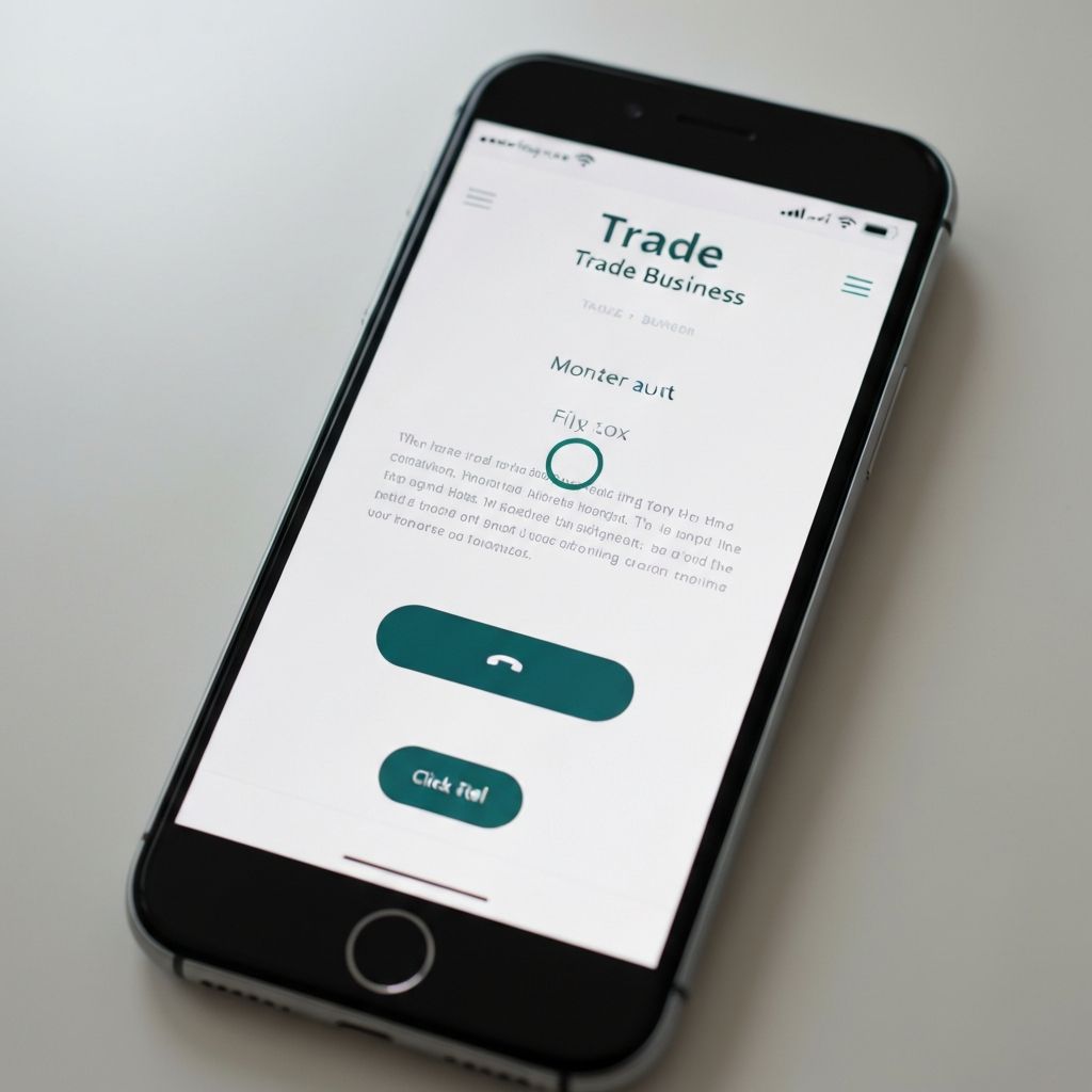 Smartphone showing mobile-responsive trade website with click-to-call button