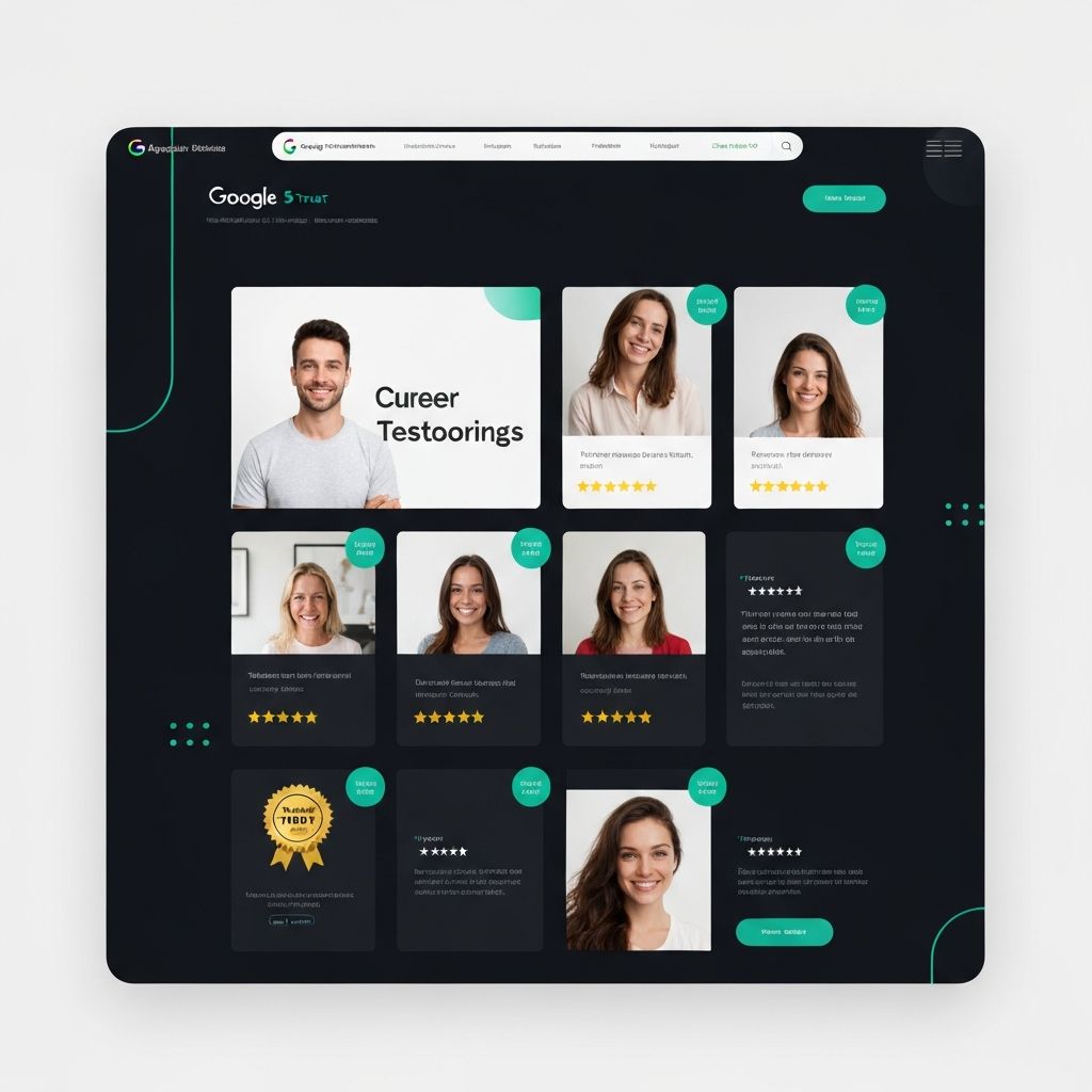 Website showing Google reviews, testimonials and trust badges for social proof